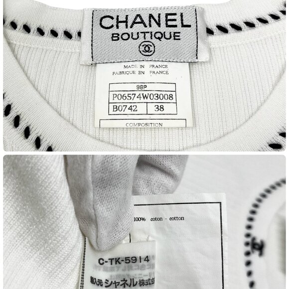 CHANEL Vintage 96P CC Rib Knit Top #38 Stitch Pullover White Black [105220] - Picture 10 of 10